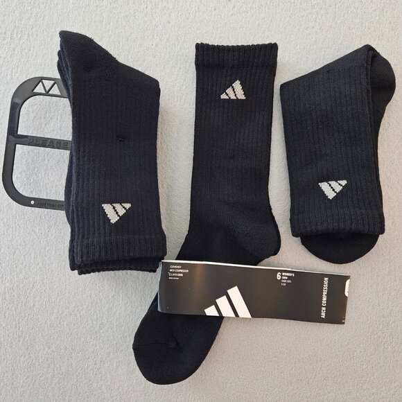 Adidas Black Crew Socks Women's Size 5-10 Cushioned Arch Compression ClimaCool - Picture 1 of 5